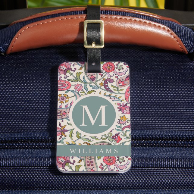 Anpassningsbar White Rosa Blue Paisley Mönster Bagagebricka (Framsida Insitu 2)