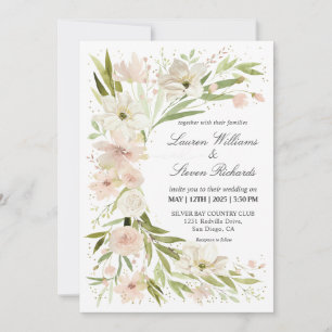 Anpassningsbar White Rosa Grönt Whimsical Romantic Inbjudningar