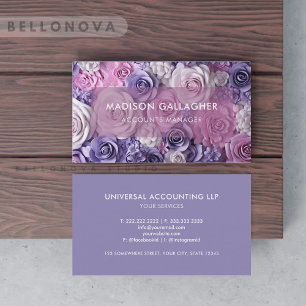 Anpassningsbar White Rosa Lila Blue Blommigt Profe Visitkort