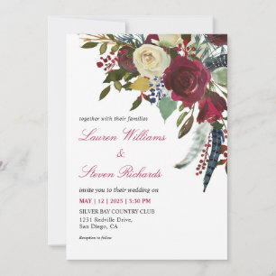 Anpassningsbar White Vin Red Boho Bordo Flowers Br Inbjudningar