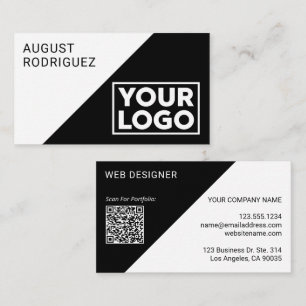 Anpassningsbar Wide Logotyp QR-kod svart, vit geom Visitkort