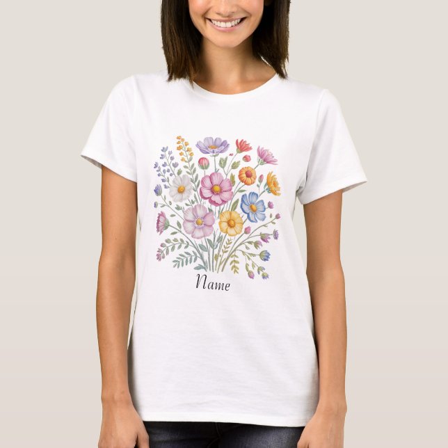 Anpassningsbar WildblomBouquet Namn T Shirt (Framsida)