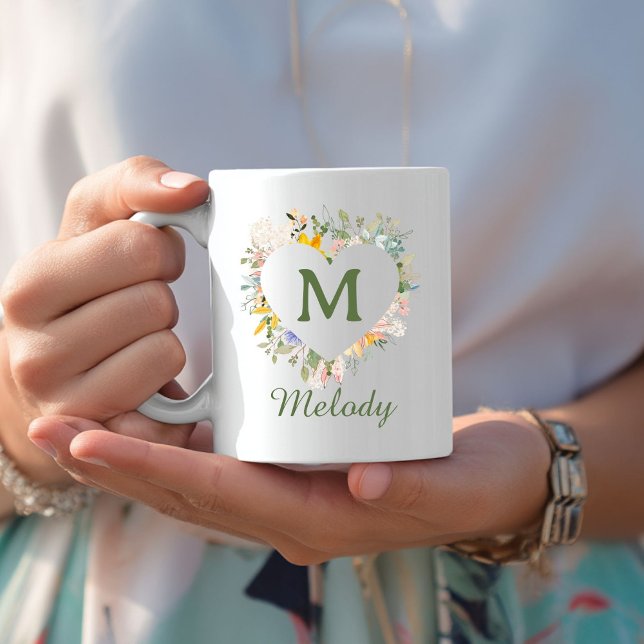 Anpassningsbar WildblomGarden Charm Monogram/Namn Kaffemugg (Custom Wildflower Garden Charm Coffee Mug with Initial & Name or Text)