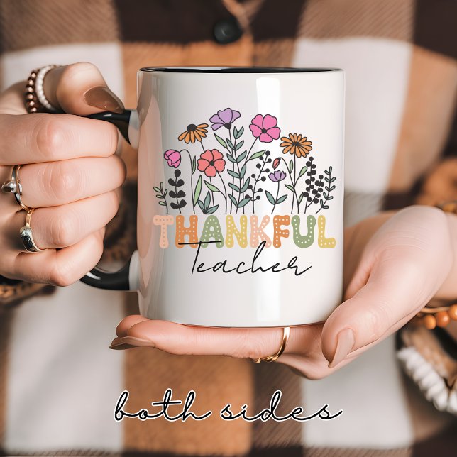 Anpassningsbar Wildblomme Thankful Mugg för lärars (personalized floral mug, custom wildflower mug, floral mug for grandma & mom, teacher appreciation,)