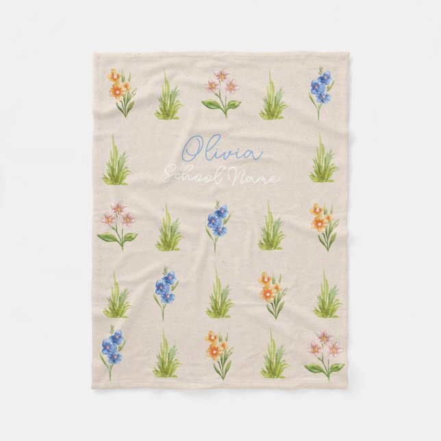 Anpassningsbar Wildblommes Blommigt  Namn Fleecefilt (Framsidan)