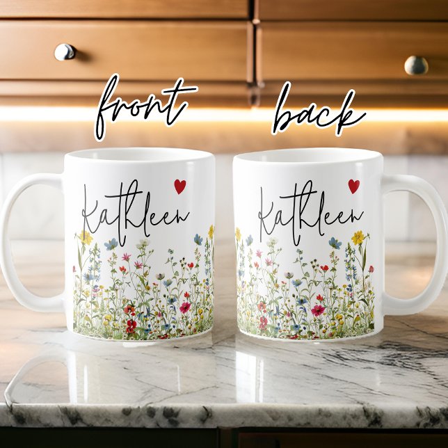 Anpassningsbar Wildblommor Mugg, Birthday & Möhipp Kaffemugg (custom floral mug, mothers day gift mug, graduation gift for her, baby shower gift, bridesmaid gift)