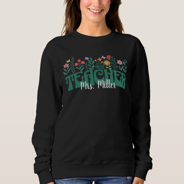 Anpassningsbar Wildblomsterlärare-Vintage-Blommigt T Shirt (Framsida)
