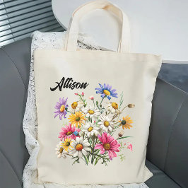 Anpassningsbar Wildblomte Tote Bag för henne, Mamm Tygkasse