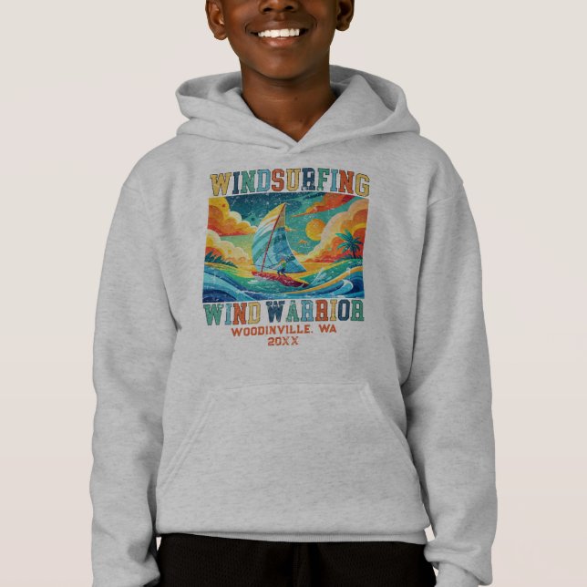 Anpassningsbar Windsurfing Surfer Location Date Na T Shirt (Framsida)