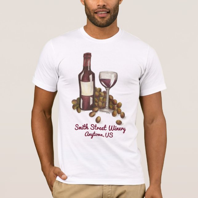 Anpassningsbar Winery Vin Shop Glass + Graps Tee S (Framsida)