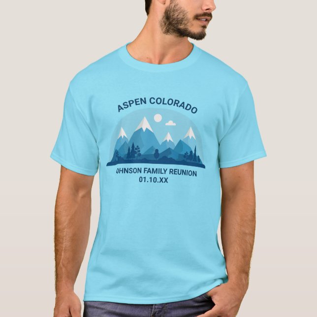 Anpassningsbar Winter Family Reunion Blue Snowy Mo T Shirt (Framsida)