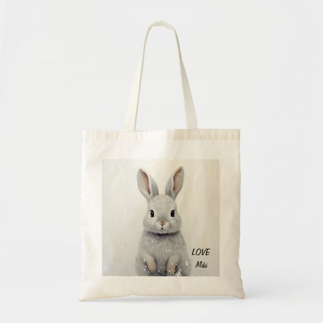 Anpassningsbar Winter Rabbit Kärlek Cute Aesthetic Tygkasse (Framsidan)