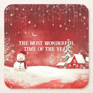 Anpassningsbar Winter Wonderland Scene jul Snögubb Underlägg Papper Kvadrat