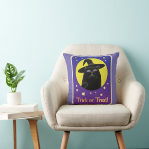 Anpassningsbar Witch Black Cat Halloween Roligt Ar Kudde