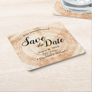 Anpassningsbar Wood Disk Save the Date Unique Bröl Underlägg Papper Kvadrat