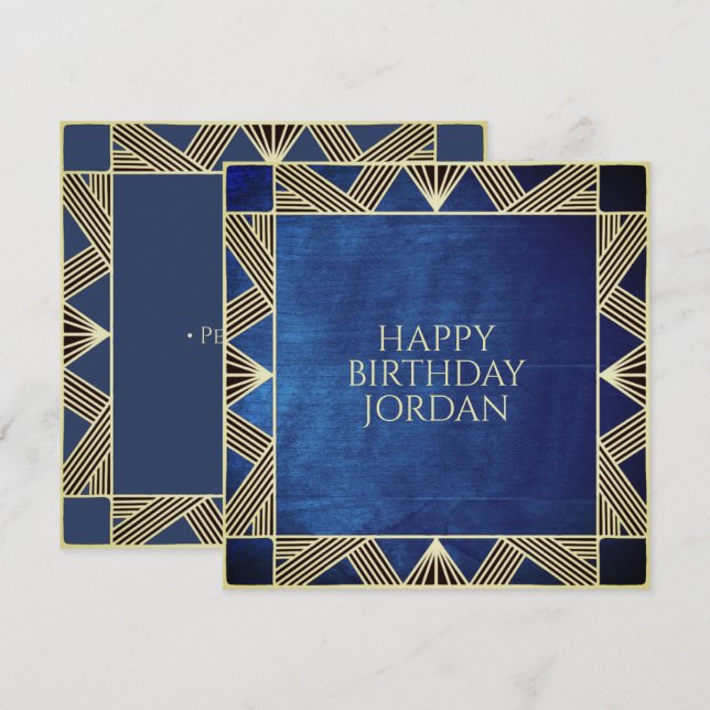 Anpassningsbar Wood Modern Navy Blue Masculine Bir Julkort (Fram/baksida)