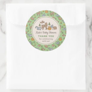 Anpassningsbar Woodland Animals Baby Shower Runt Klistermärke