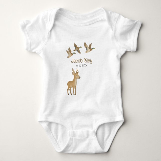 Anpassningsbar Woodland Wildlife Baby Bodykostym T Shirt (Framsida)