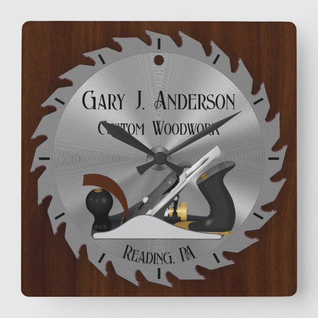 Anpassningsbar Woodwork Saw Blade Planer Clock Fyrkantig Klocka (Framsida)