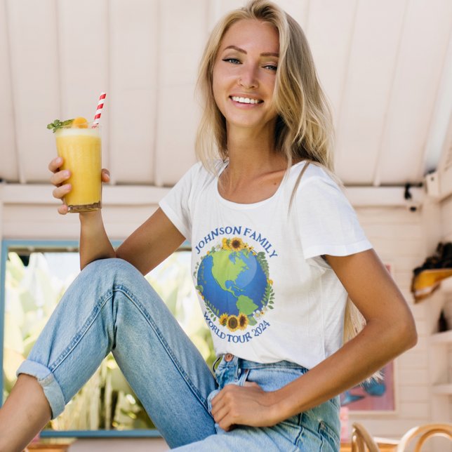Anpassningsbar World Tour Earth i Sunblommor Cute  T Shirt (Skapare uppladdad)