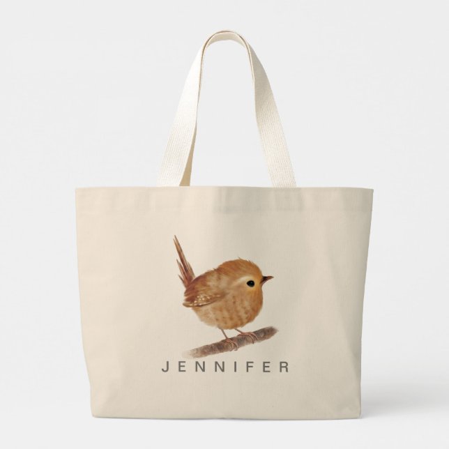Anpassningsbar Wren Bird Tote Bag Jumbo Tygkasse (Baksida)