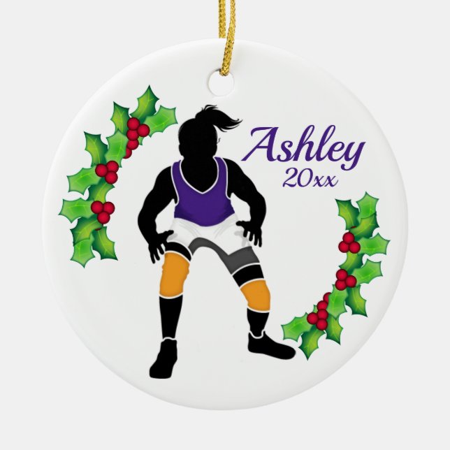 Anpassningsbar Wrestling Julafton Ornament Purpl - (Framsidan)