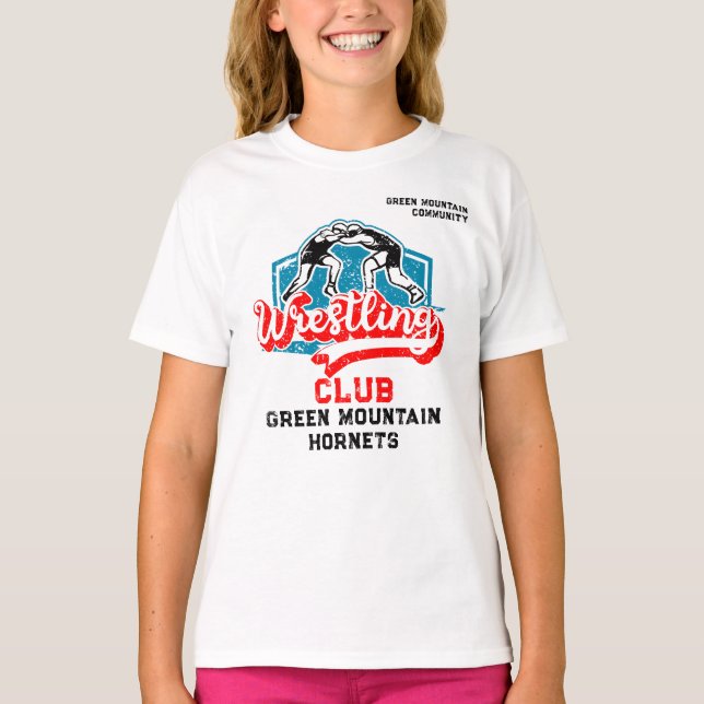 Anpassningsbar Wrestling Team Klubb School Namn Nu T Shirt (Framsida)