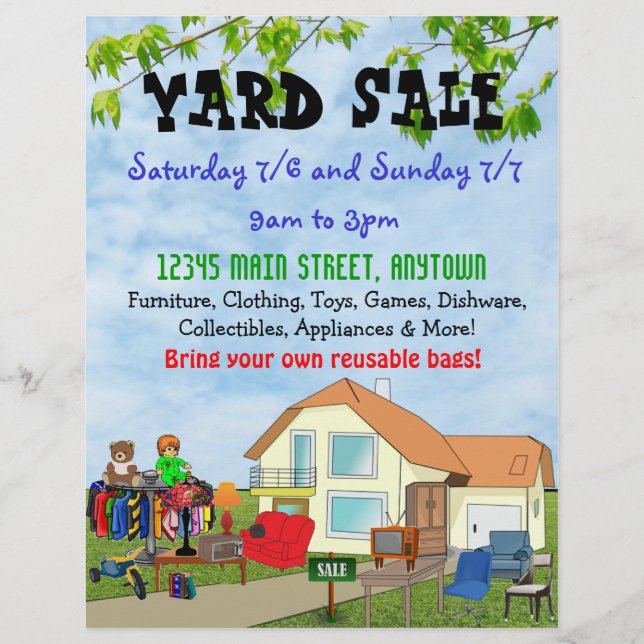 Anpassningsbar Yard- eller Garage Sale Flyers (Framsidan)