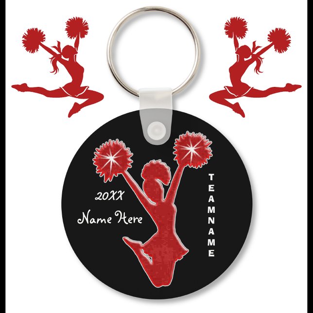 Anpassningsbar YEAR, NAMN och TEAM Billigt Cheer K Nyckelring (Red, Black and White, Cheerleading Souvenirs. Cheerleading Keychains are nice, Cheer favors. )
