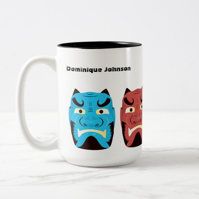 Anpassningsbar Yokai Oni (japansk demon) Mugg, 15  Två-Tonad Mugg (Vänster)