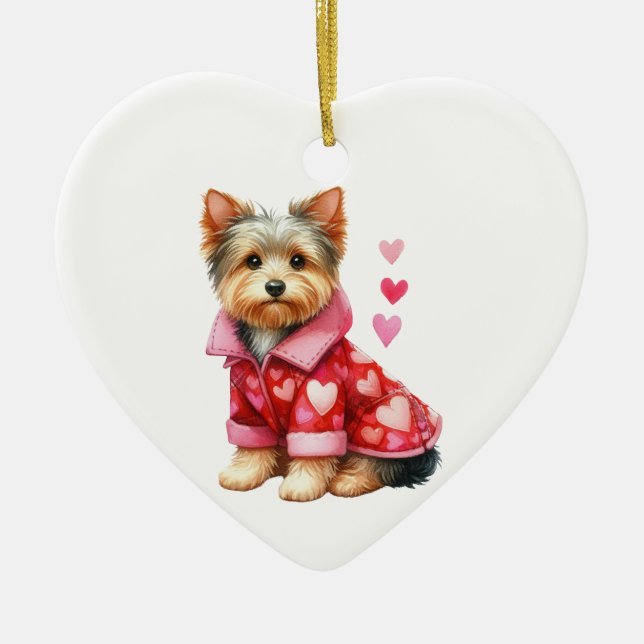 Anpassningsbar Yorkshire Terrier Hund Valentine Julgransprydnad Keramik (Framsidan)