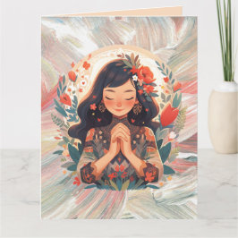 Anpassningsbar Young Girl Praying Blommigt Orange Kort