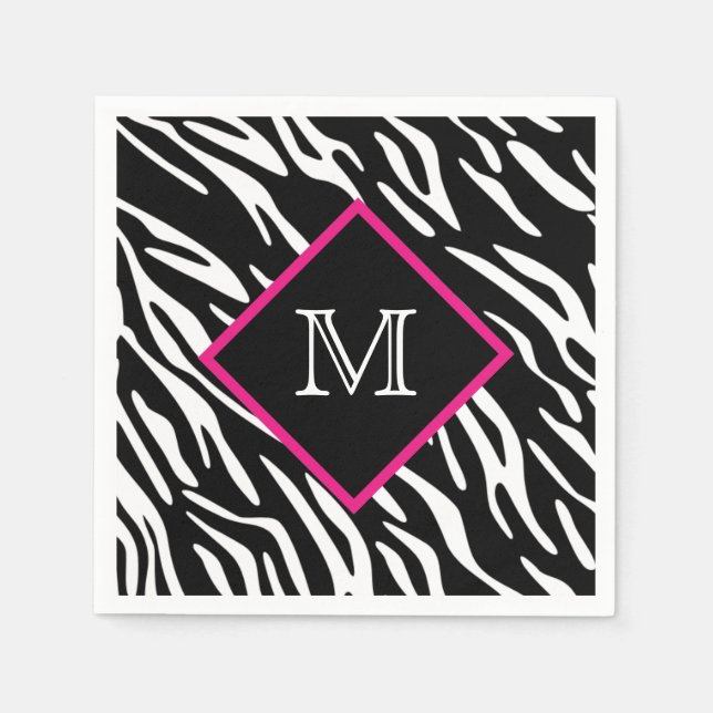 Anpassningsbar Zebra tryck Monogram Napkins Pappersservett (Framsidan)
