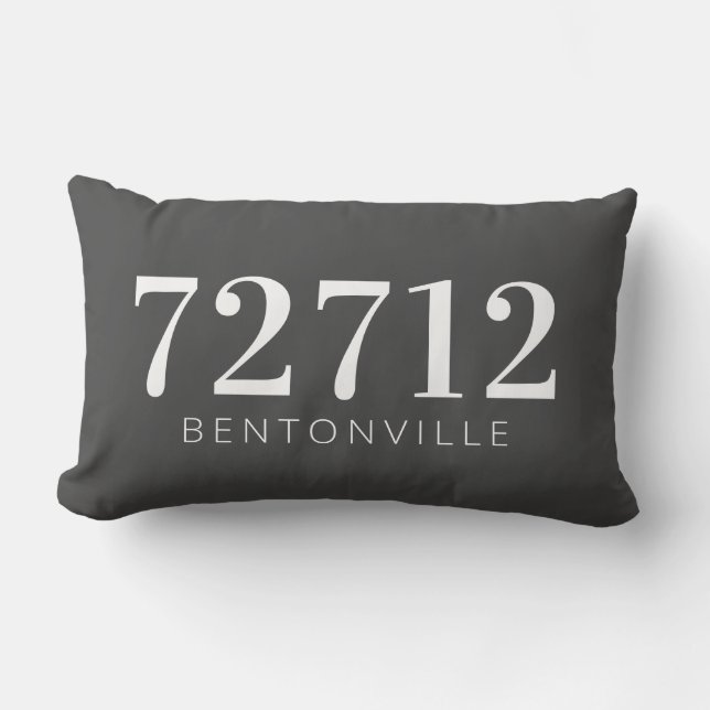 Anpassningsbar Zip-kod Hometown Pillow White Grått Lumbarkudde (Framsida)