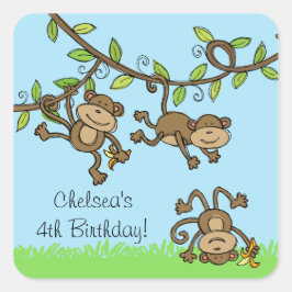 Anpassningsbar Zoo Animals apa runt fästdon Fyrkantigt Klistermärke