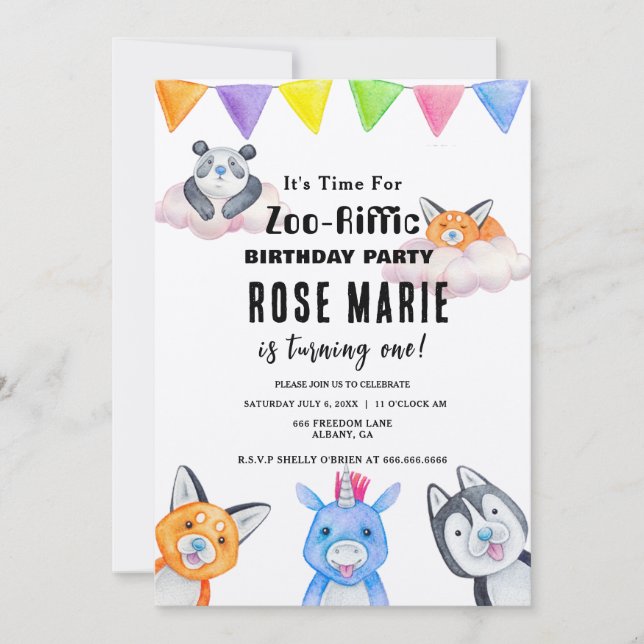 Anpassningsbar Zoo - Reffic, Baby djur Birthday Inbjudningar (Framsida)