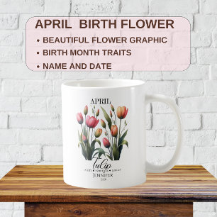 Anpassningsbara april födelsedagsblomma tulpaner kaffemugg