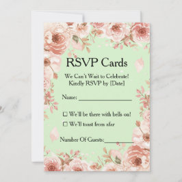 Anpassningsbara Blommiga Mint- och Rosa Rosor RSVP Inbjudningar