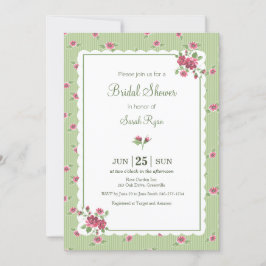 Anpassningsbara Blommiga Rosor Rosa Grön Randiga B Inbjudningar