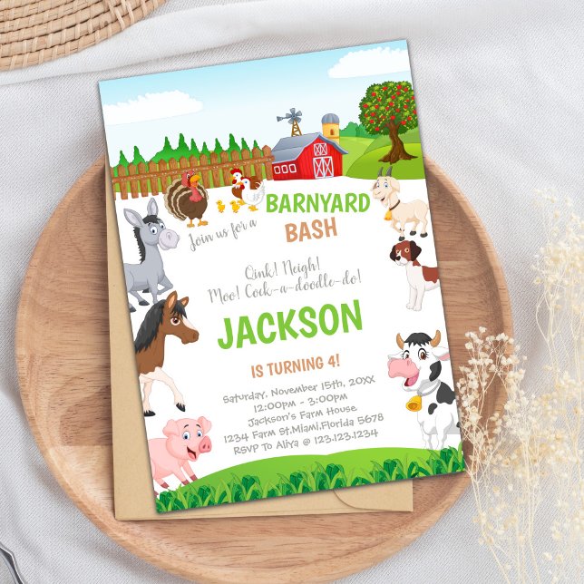 Anpassningsbara bondgårdsfödelsedagsinbjudningar inbjudningar (Farm Birthday Invitations)