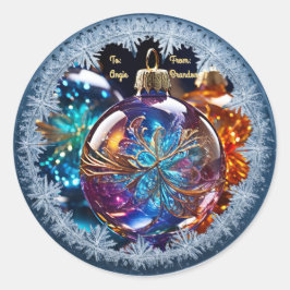 Anpassningsbara glasornament i snöflingram runt klistermärke