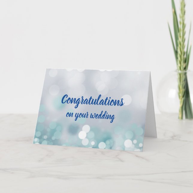Anpassningsbara gratulationer bröllop blå bokeh kort (Framsida)