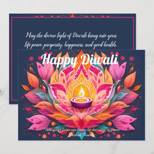 Anpassningsbara kronblad Lysande Diwali-kort Inbjudningar (Fram/baksida)