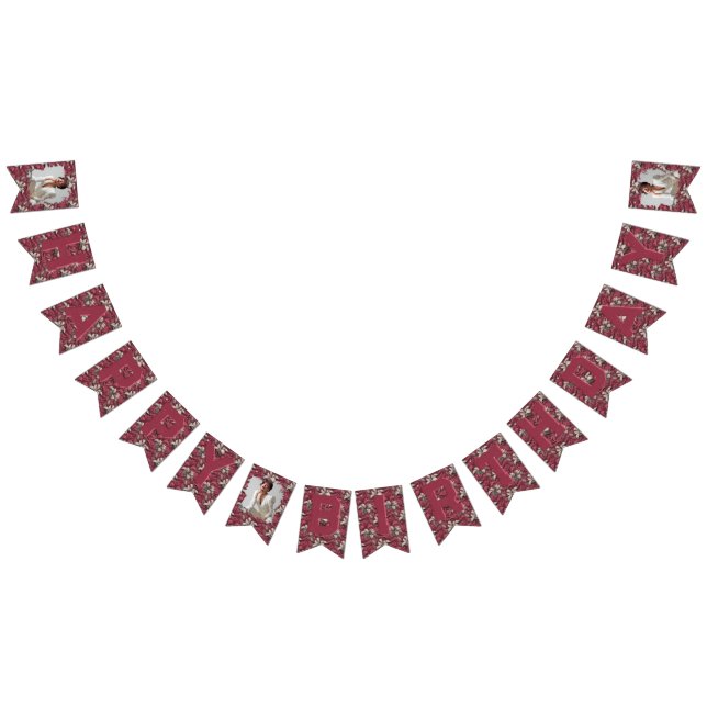 Anpassningsbara Rosa Liljor Charm Födelsedagsfiran Vimplar (Alla)