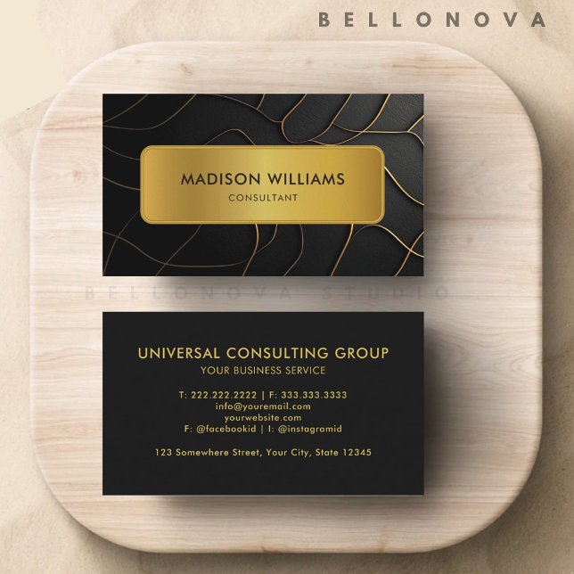 Anpassningsbara Svarta och Guld  Professionella Visitkort (Customizable Black and Gold Professional Business Card)