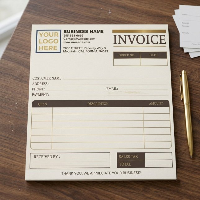 Anpassningsbara utskrivbara försäljningsfakturor | anteckningsblock (sales invoices Business Logo Notepad for small business )