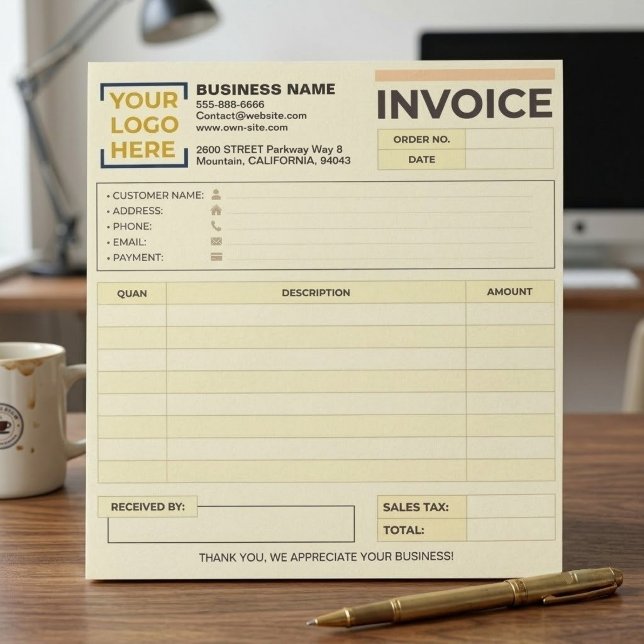 Anpassningsbara utskrivbara försäljningsfakturor | anteckningsblock (printable Sales Receipt invoices / blank invoice Template / business Form)