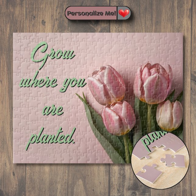 Anpassningsbara Vår Tulpaner Motiverande Pussel (Customizable Spring Tulips Motivational Jigsaw Puzzle)