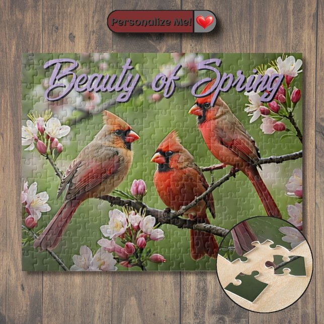 Anpassningsbara vårkardinaler pussel (Customizable Spring Cardinals Jigsaw Puzzle)