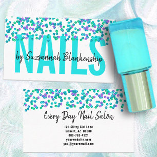 Anpassningsbarna Aqua Lila Sequins Large Text NAGE Visitkort